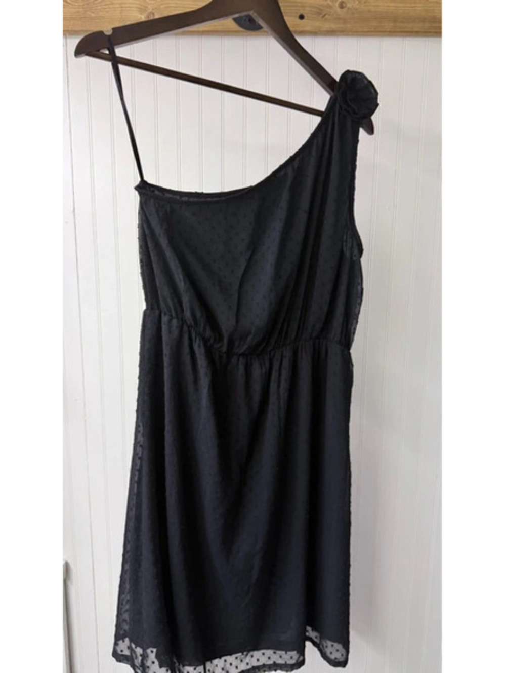 Vero Moda black  dress one shoulder  swiss dot large new Whimsy goth Fairycore